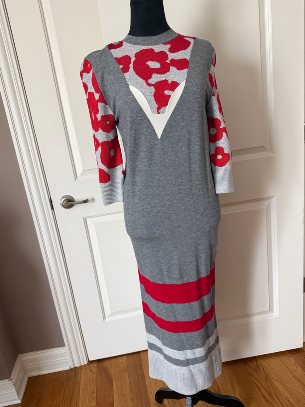 Viktor & Rolf Gray and Red Long Sleeve Dress